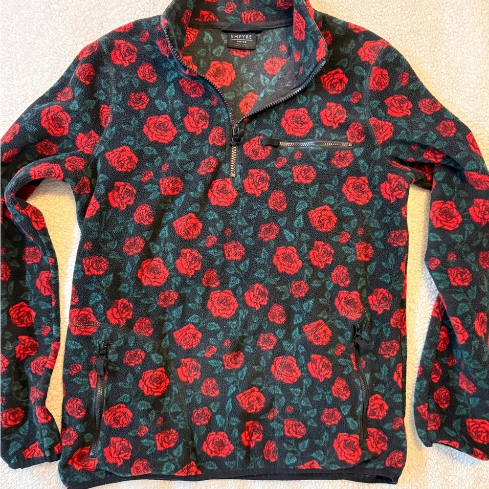 Empyre Dark Floral Rose Print‎ Quarter-Zip Fleece 🌹